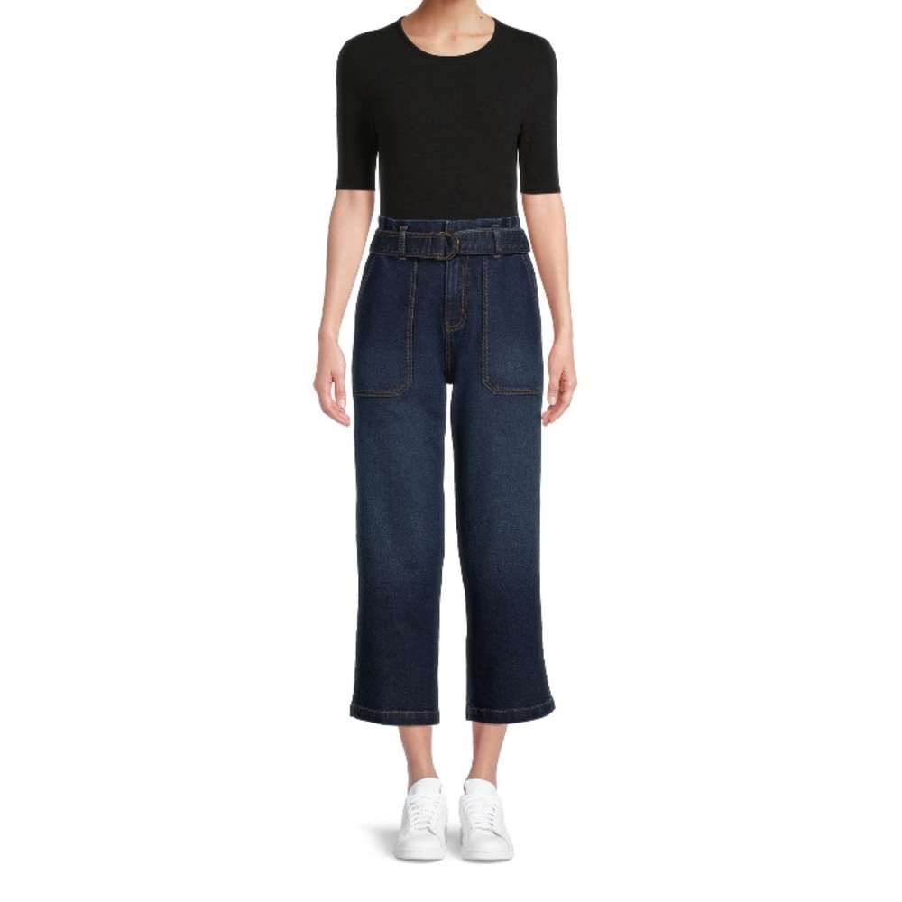 Time and Tru Women's Paperbag Belted Denim Jeans Size 12 - Picture 15 of 15